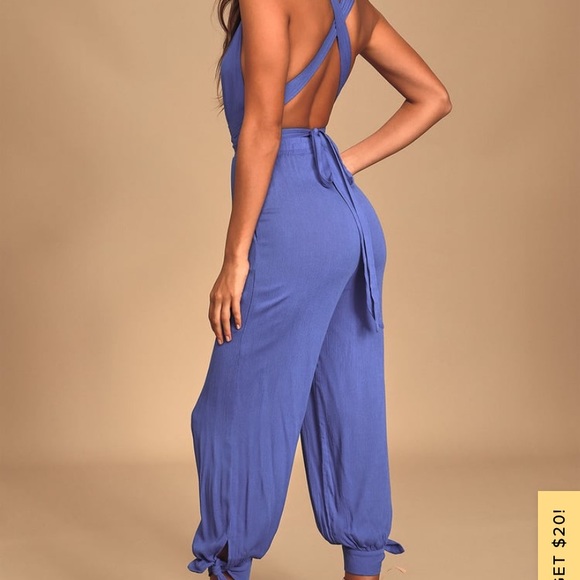 Lolinda Blue Convertible Halter Jumpsuit - Picture 3 of 4